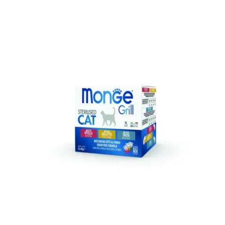 MONGE GRILL FELINE STERILISED VEAL COCKEREL AND TROUT MULTIBOX 12 X 85gr