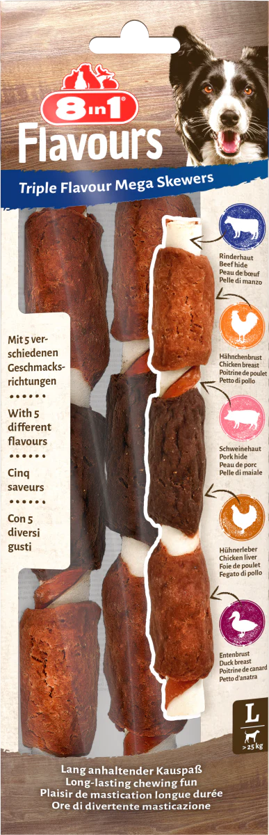 8in1 Triple flavour Mega Skewers Large Chew Sticks for Dogs