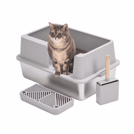 XL Stainless Steel Cat Litter Box Side Entry