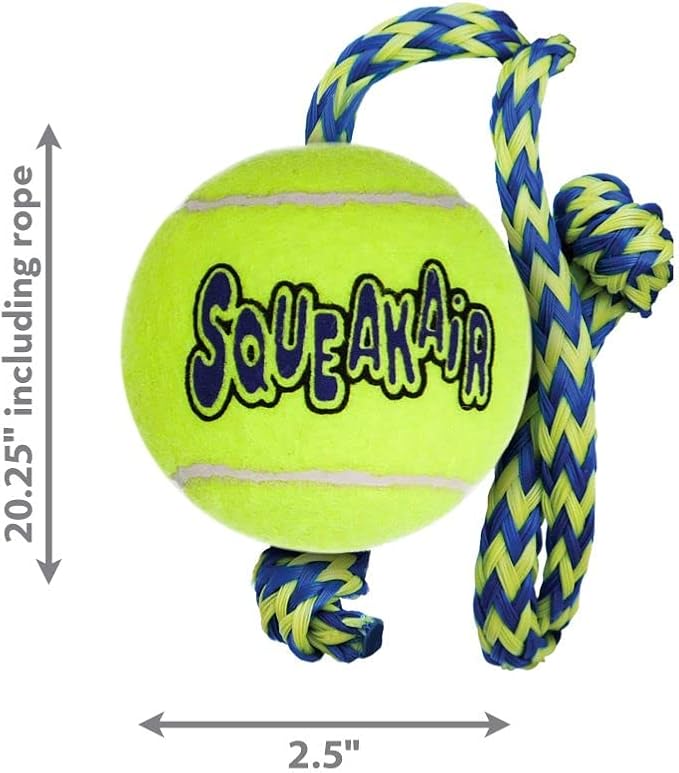 KONG AIR SQUEAKER TENNIS BALL WTH ROPE 1