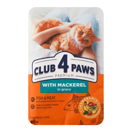 Canned complete food for adult cats With mackerel in sauce Premium Club 4 Paws 85g