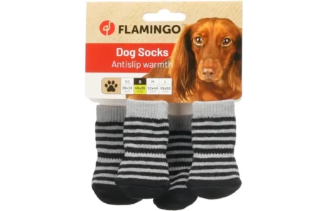 FLAMINGO Sockies 4pcs Black & Grey S – Anti-Slip Dog Socks