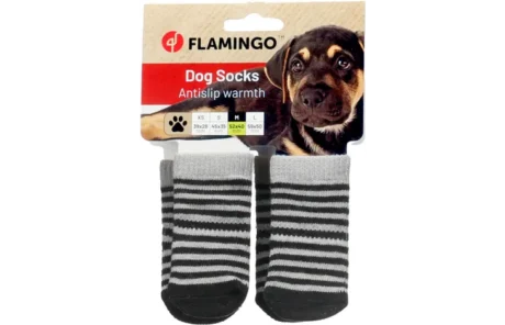 FLAMINGO Sockies 4pcs Black & Grey M – Anti-Slip Dog Socks