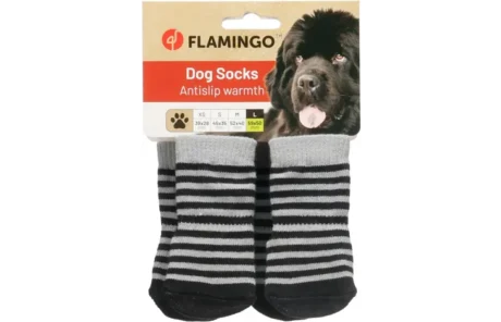 FLAMINGO Sockies 4 pcs Black & Grey L – Anti-Slip Dog Socks