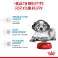 Royal Canin Medium Puppy health benefits with puppy and bowl